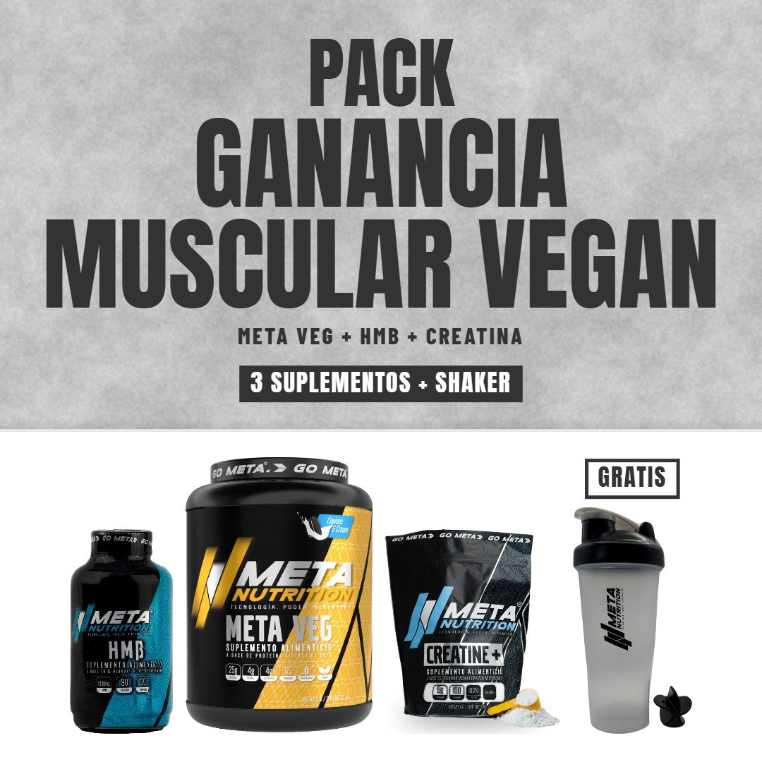 Pack Ganancia Muscular Vegan: Meta Veg, HMB y creatina con shaker gratis